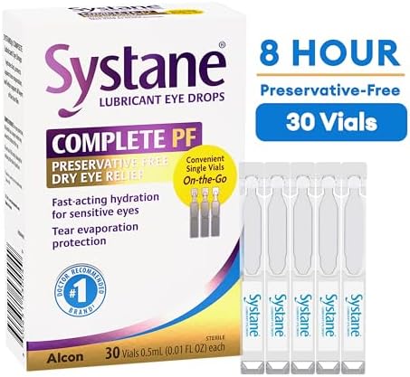 Individual single-use sterile vials of Systane Complete Lubricant Eye Drops.