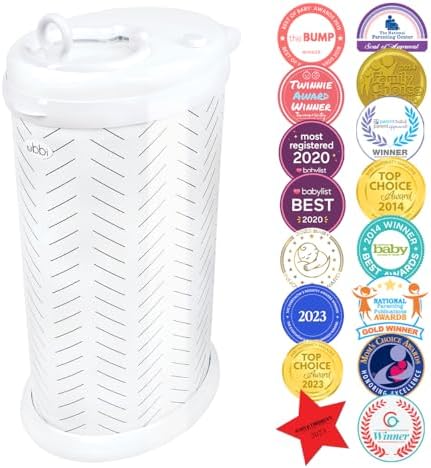 Ubbi diaper pail herringbone pattern side angle display