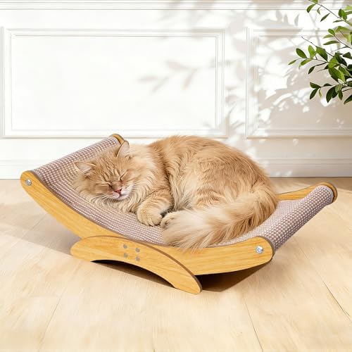 Side angle of the large indoor cat lounger hammock showing the ergonomic arched support design.