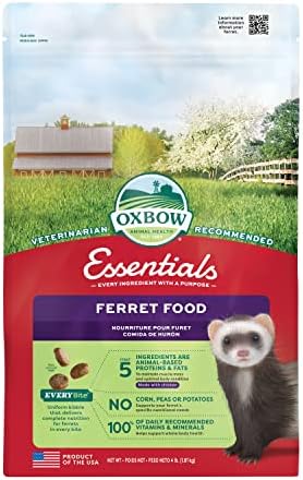 Oxbow high fat ferret food bag showing product benefits and nutritional details