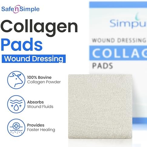 Safe n Simple Simpurity pure native undigested collagen pad applied as a hemostatic wound dressing.