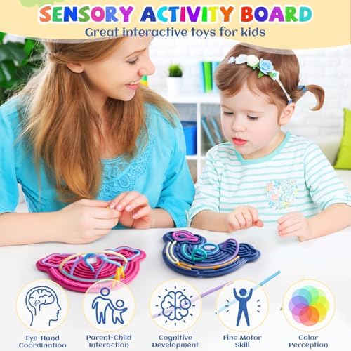 Fire Frog silicone lacing board double sided textured loops with multi colored cords threaded through pathways.