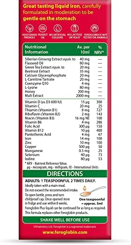 Vitabiotics Feroglobin Liquid Plus health supplement on clean studio background