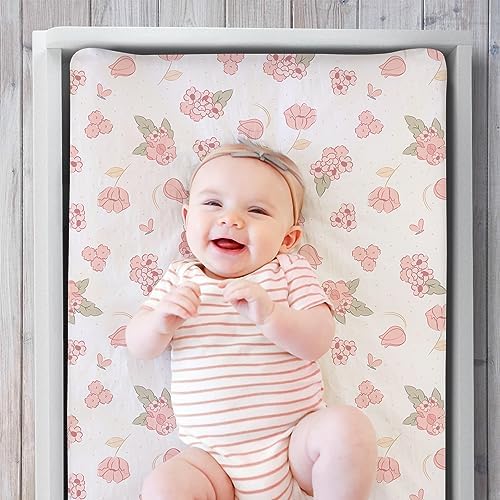 The Peanutshell wildest dreams three pack changing table sheets pink and white botanical prints