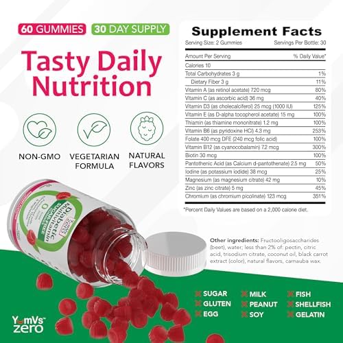 Supplement facts label for YUM-V'S sugar free raspberry multivitamin