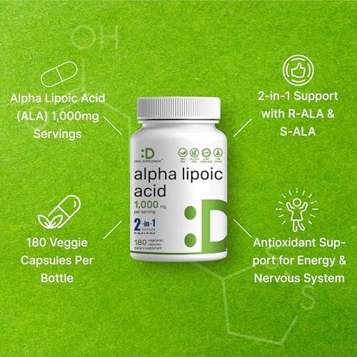 Supplement facts label on Deal Supplement Alpha Lipoic Acid bottle.