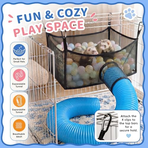 Washable mesh small animal hammock tunnel showing side ventilation panels for rats and guinea pigs.