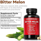 Cannabiology Bitter Melon Extract dietary supplement capsules side label showing directions