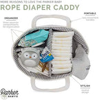 Parker Baby Co. rope nursery bin showing three divided compartments