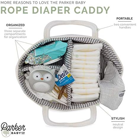 Parker Baby Co. rope nursery bin showing three divided compartments
