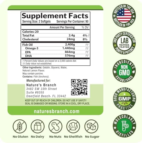 Packaging and bottle of authentic USA imported Nature's Branch fish oil
