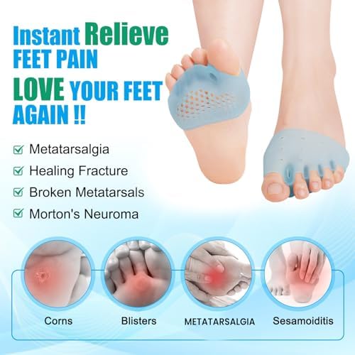 Set of six breathable ball of foot cushions for bunion relief and toe alignment.