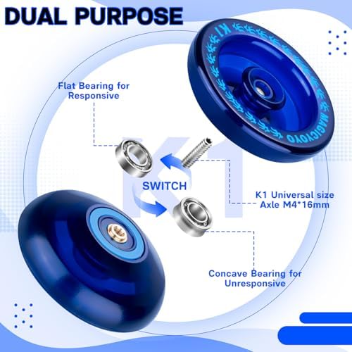 MAGICYOYO K1 Professional Responsive Yoyo for Kids 8-12, Hubstacks Yo-yo for Kids, Dual Purpose Yoyo with Unresponsive Bearing, Storage Bag + 12 Strings +Yo-Yo Glove +2 Yo yo Hubstacks (Dark Blue) - Image 4