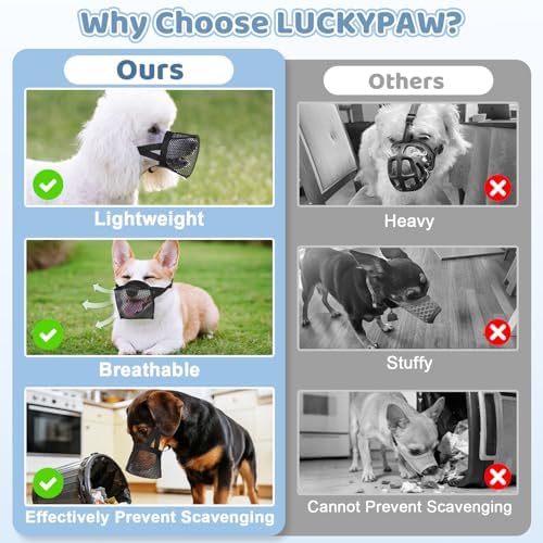 LuckyPaw dog muzzle packaging for small breed fitting guide