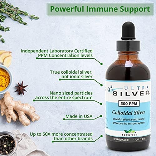 Ultra Silver 500 PPM health supplement bottle with dropper