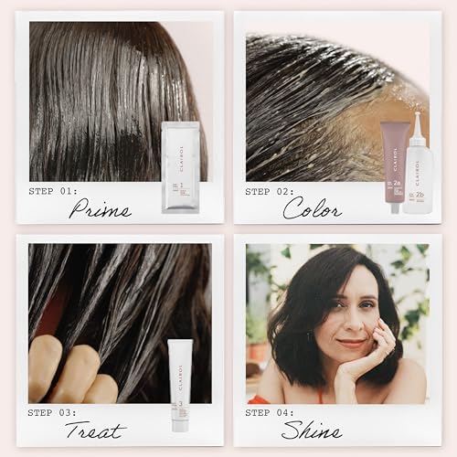 Clairol permanent hair dye kit contents including primer, color cream, and treatment.