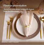 Servietto 18 by 12 inch kraft paper placemat with dinner plate and cutlery.