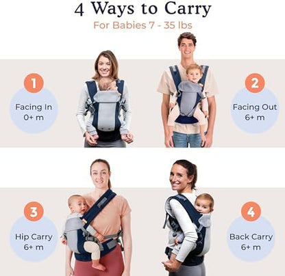 Ergonomic infant carrier with breathable 3D mesh panel and waist pocket