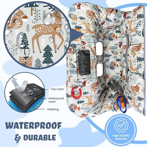 Jowey double sided cotton toddler seat cover folded compactly into its own integrated storage pouch