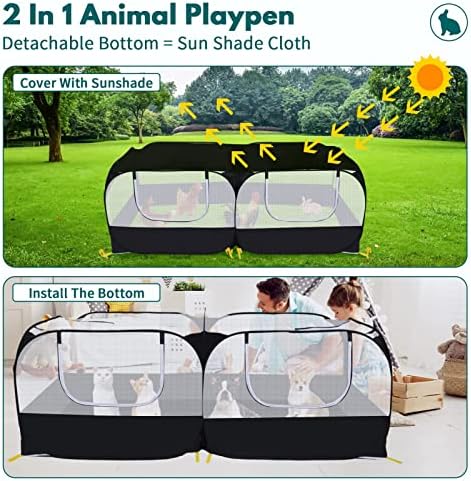 Small Animals Playpen,Pet Cage Tent Large Chicken Run Coop with Detachable Bottom Breathable Transparent Mesh Walls, Foldable Pet Enclosure for Puppy Kitten Rabbits Indoor Outdoor Playpen - Image 3