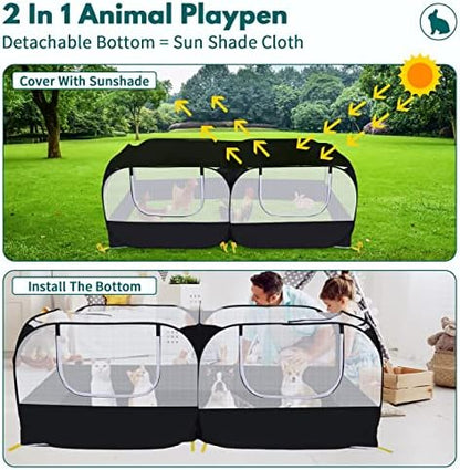 Small Animals Playpen,Pet Cage Tent Large Chicken Run Coop with Detachable Bottom Breathable Transparent Mesh Walls, Foldable Pet Enclosure for Puppy Kitten Rabbits Indoor Outdoor Playpen - Image 3