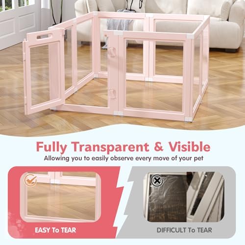 DIY Clear Acrylic Dog Playpen Indoor, Transparent Easy Cleansing Puppy Fence with Suction Cup, Easy-Assemble Indoor Whelping Crate for Small Puppies (23.6" H, 8PCS), Pink - Image 6