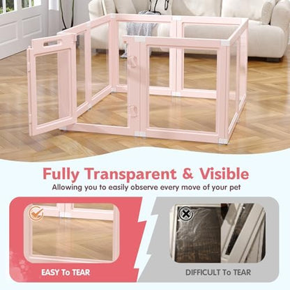DIY Clear Acrylic Dog Playpen Indoor, Transparent Easy Cleansing Puppy Fence with Suction Cup, Easy-Assemble Indoor Whelping Crate for Small Puppies (23.6" H, 8PCS), Pink - Image 6