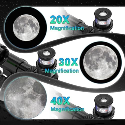 ToyerBee portable astronomical science kit for beginners showcasing the three interchangeable magnification eyepieces.