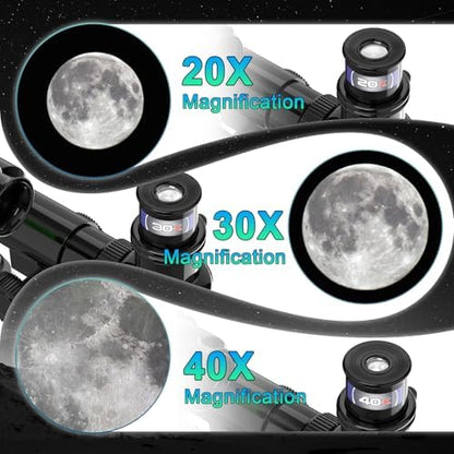 ToyerBee portable astronomical science kit for beginners showcasing the three interchangeable magnification eyepieces.