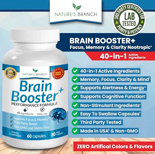 Side view of Nature's Branch cognitive support supplement container with nutritional facts
