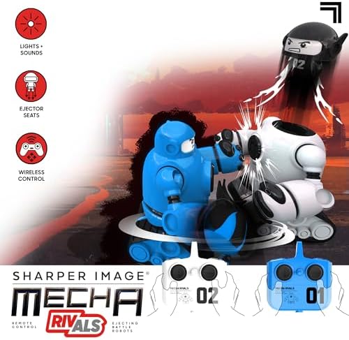 Two Sharper Image Mecha Rivals fighting robots with controllers