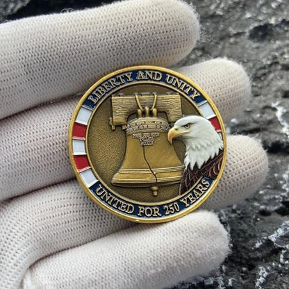 Side profile showing the premium thick metal edge and fine electroplated finish of the patriotic souvenir.