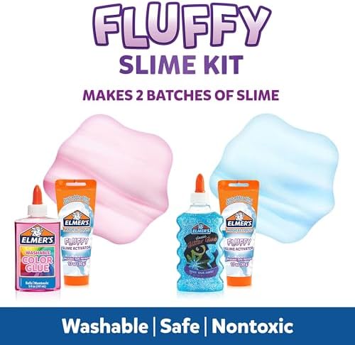 Two tubes of Elmer's all in one fluffy slime activator solution for mess free crafting.