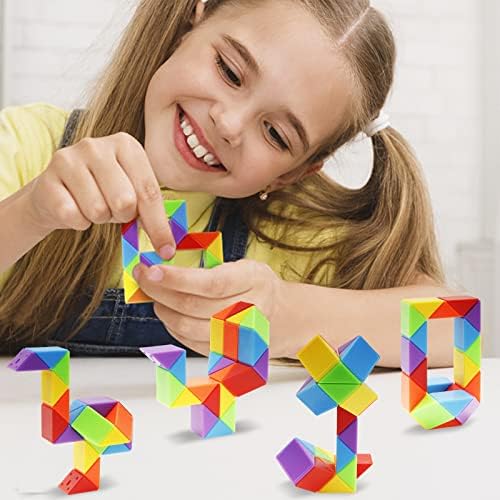 Bulk box packaging containing thirty individual rainbow colored fidget snake toys for children.