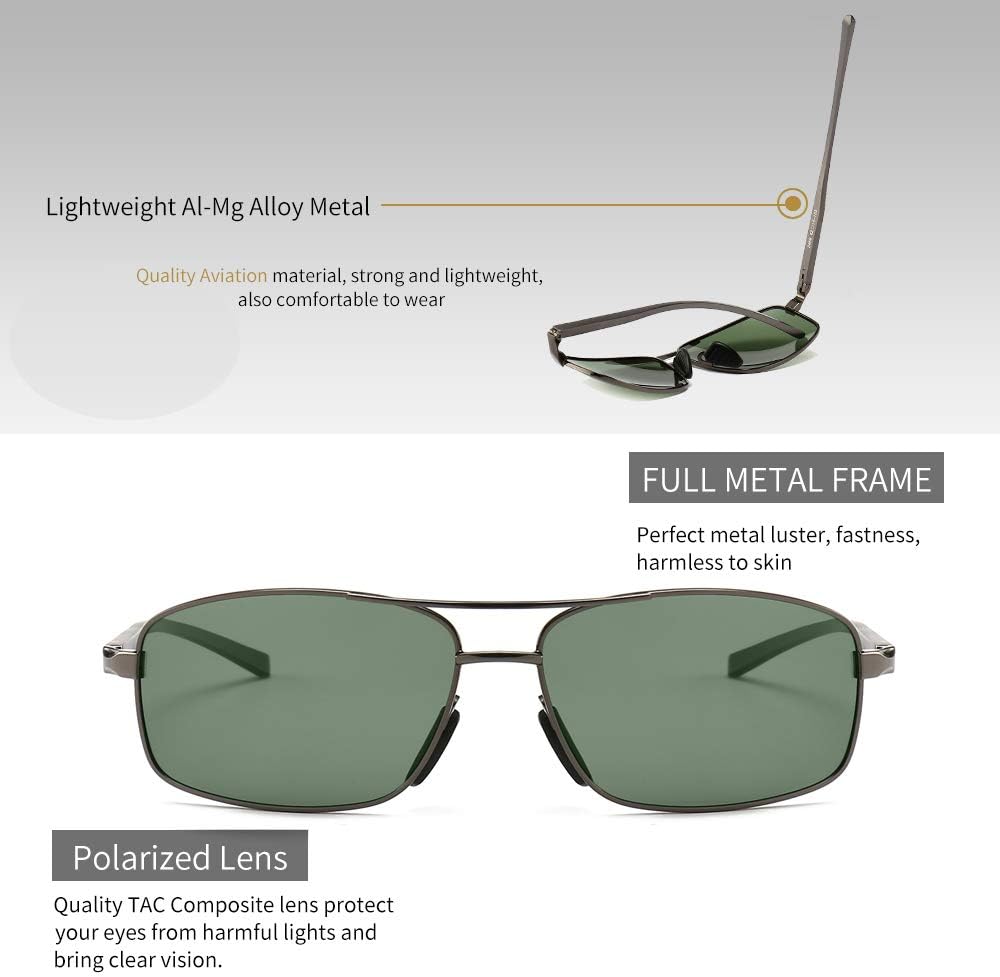 SUNGAIT UV400 protection rectangular sunglasses close up on adjustable silicone nose pads