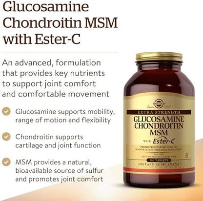 Solgar Extra Strength Glucosamine Chondroitin MSM w/Ester-C, 180 Tablets - Promotes Healthy Joints, Supports Comfortable Movement & Collagen Formation - Non-GMO, Gluten No, Dairy No - 60 Servings - Image 4