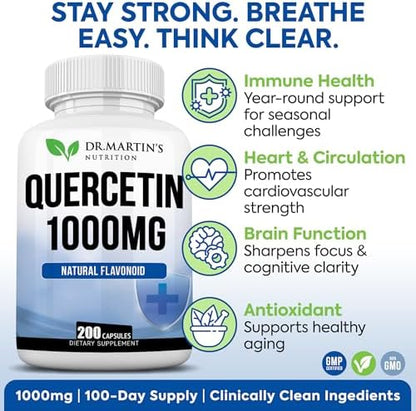 Dr. Martin's Nutrition Quercetin 1000mg bottle showing supplement facts and ingredient list panel