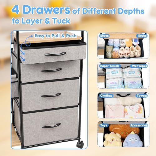 Fabuday mobile diaper cart highlighting 360-degree lockable wheels