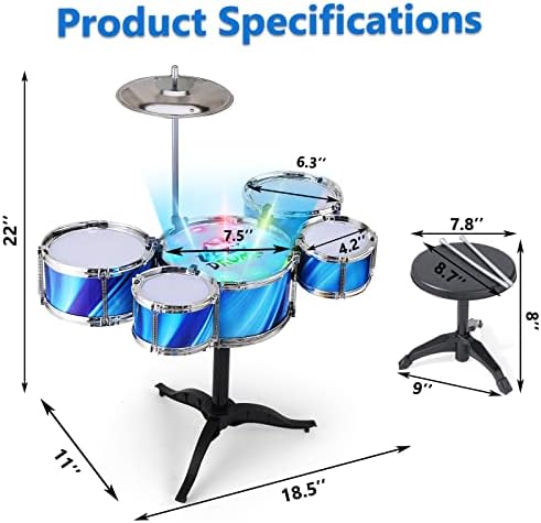 Close-up view of the durable plastic drum heads and alloy cymbal on the PaLeyFer junior kit