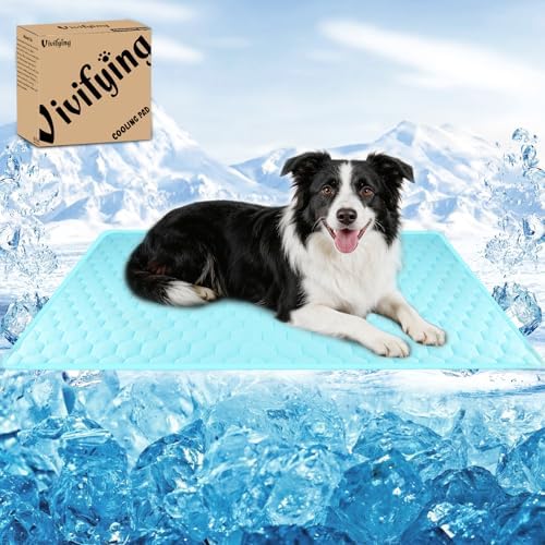 Vivifying dog cooling blanket spread open on a living room sofa protecting the fabric