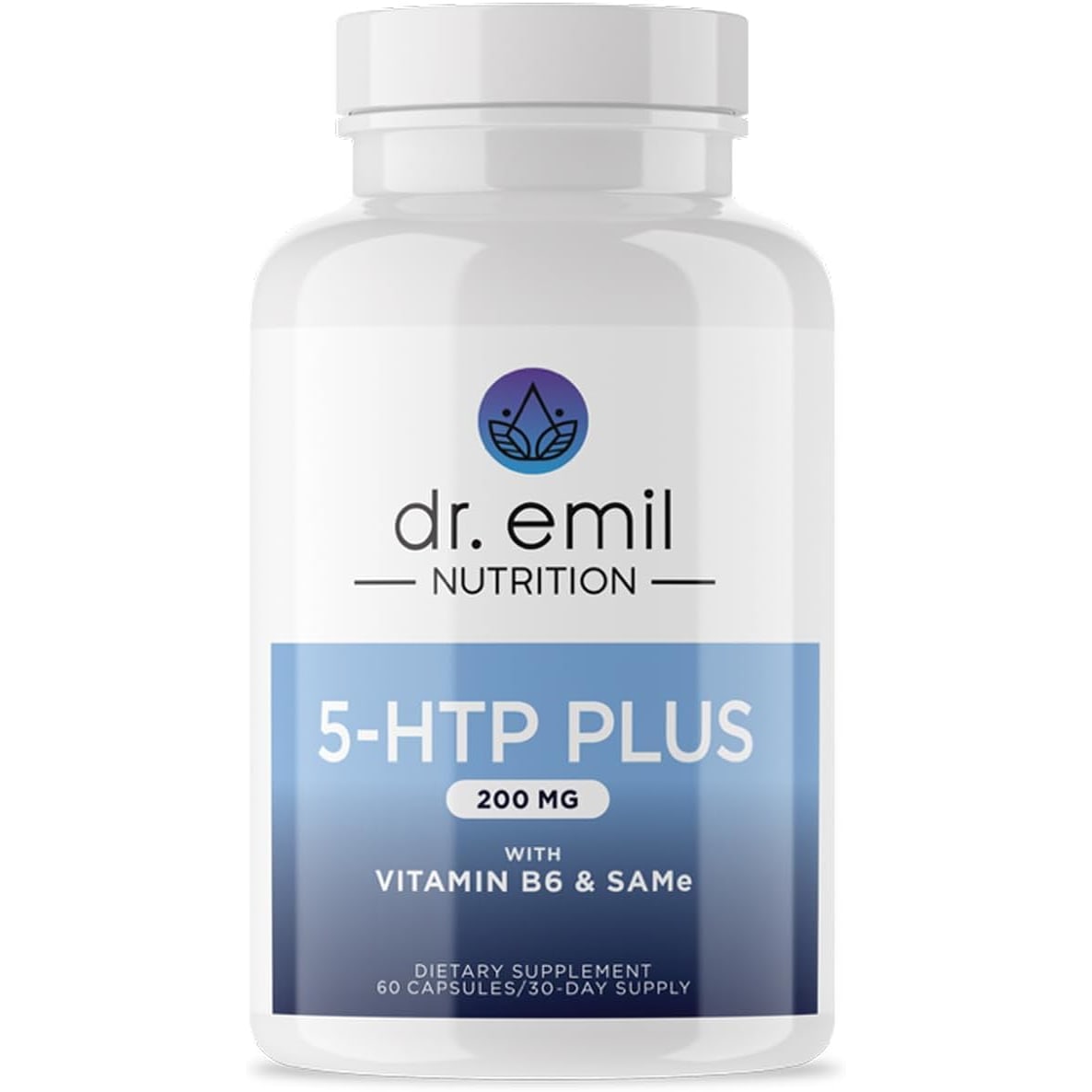 Dr. Emil Nutrition 5-HTP Plus 200mg bottle front view showing mood and sleep benefits.