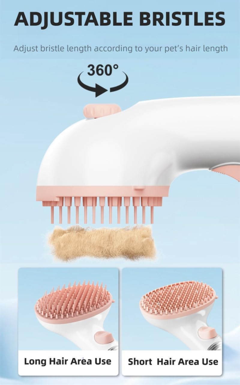 Pink and white pet shampoo brush ergonomic handle