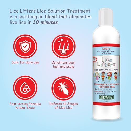 Back label of Lice Lifters Solution with instructions for 10-minute lice removal.