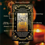 Close up of gold gilded edges on black tarot cards