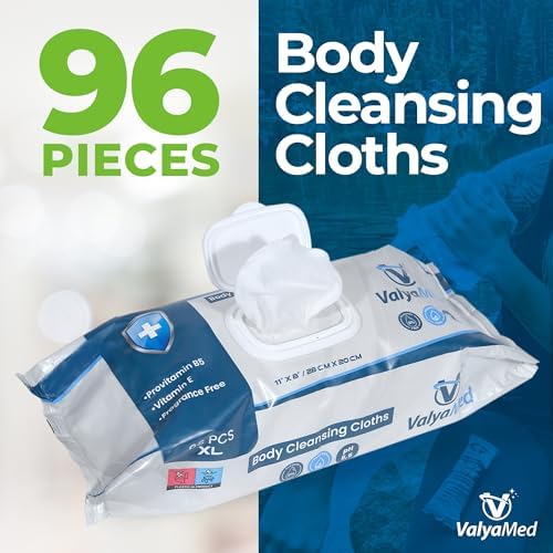 ValyaMed extra large adult wipes pack highlighting the alcohol free and fragrance free sensitive skin formula.