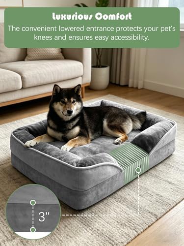 Spotted Play Orthopedic Dog Bed with Sides - Dog Sofa Beds for Medium Dogs, Supportive Foam Pet Couch Bed with Washable Removable Cover, Waterproof Lining and Non-Slip Bottom, Grey - M - Image 4