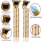 Close up of Goldseaside rechargeable men trimmer detailing the ergonomic cylindrical gold body.