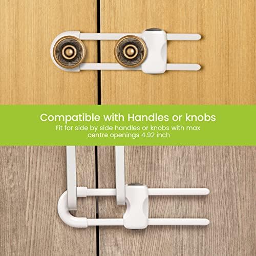 Jetec safety locks installed on kitchen cupboard knobs