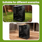 Roll up ventilation flaps on durable black outdoor cat run canopy