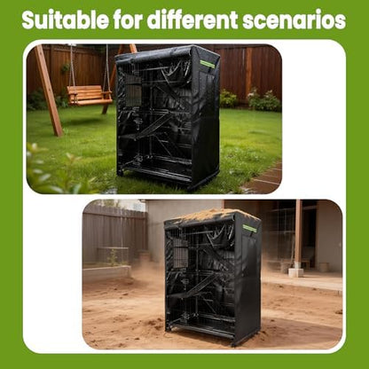 Roll up ventilation flaps on durable black outdoor cat run canopy